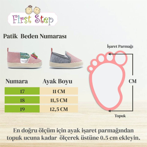 First Step Kedi Nakışlı Çizgili Patik - Kırmızı 12-16 Ay / No.19